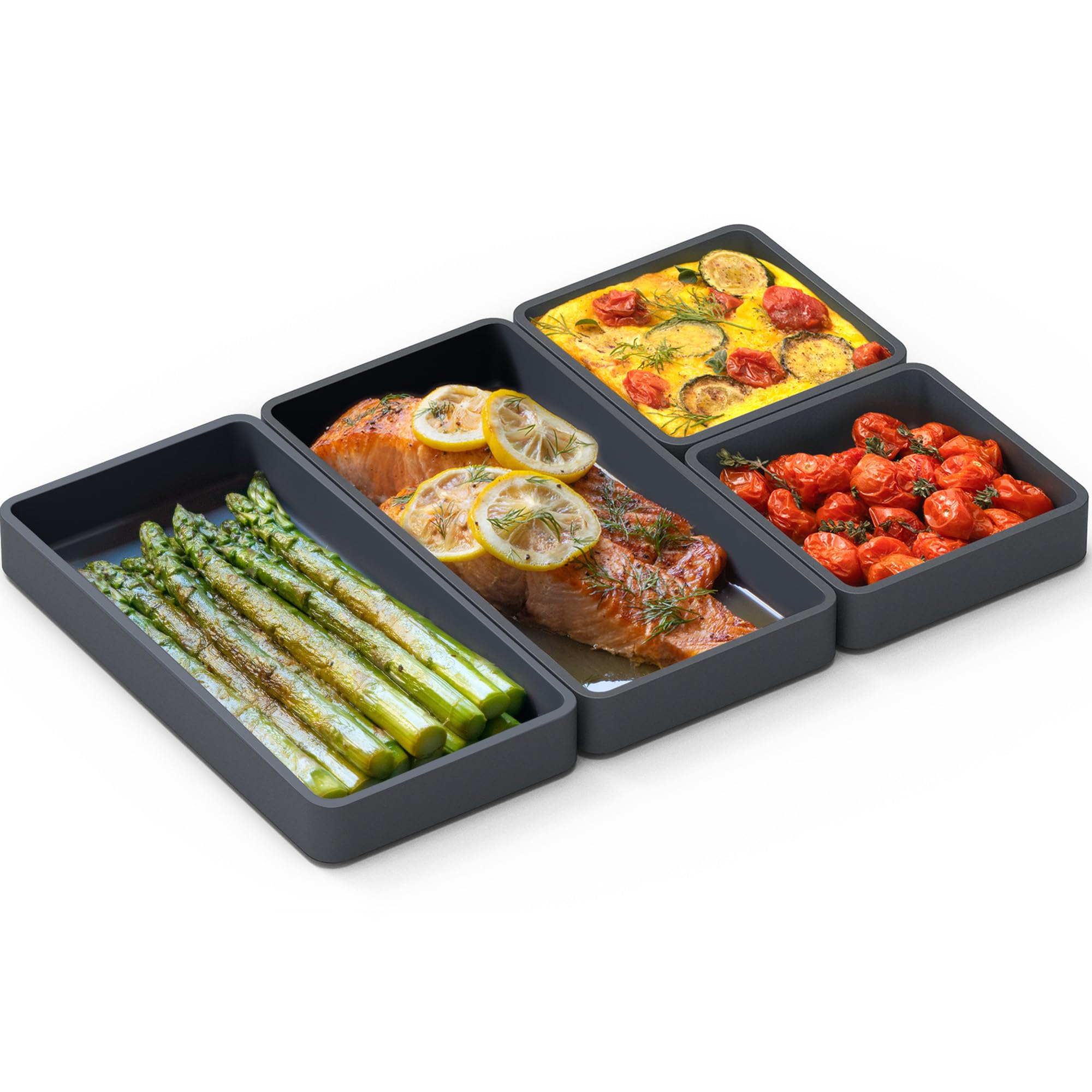 Prepd front packaging showing four silicone sheet pan dividers for convenience