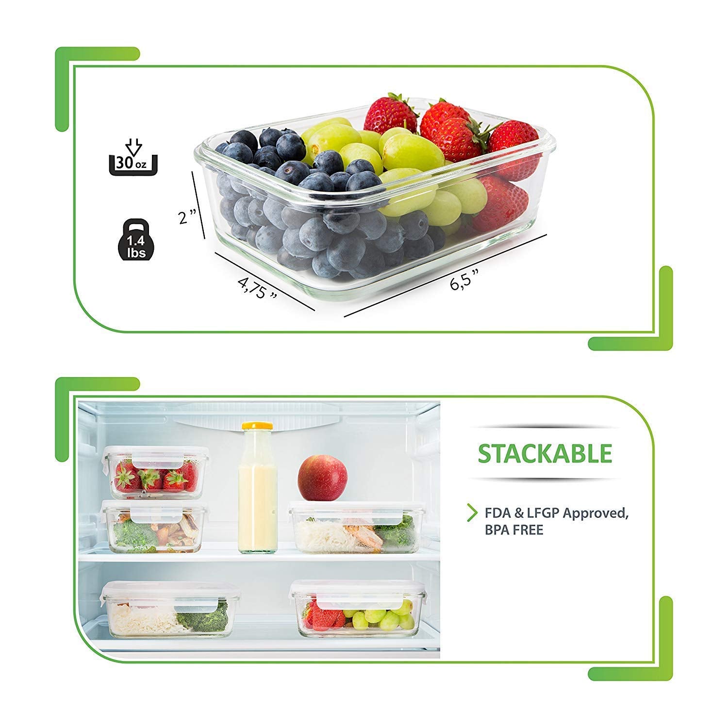 PrepNaturals frozen containers stacked in a freezer showing space-saving storage