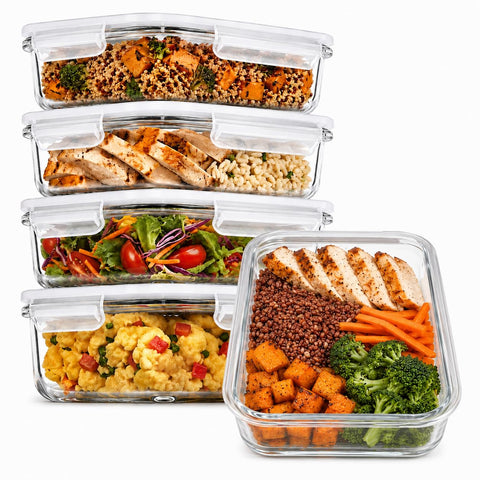 PrepNaturals front view of five 30oz containers showing neat stackability and organization benefit