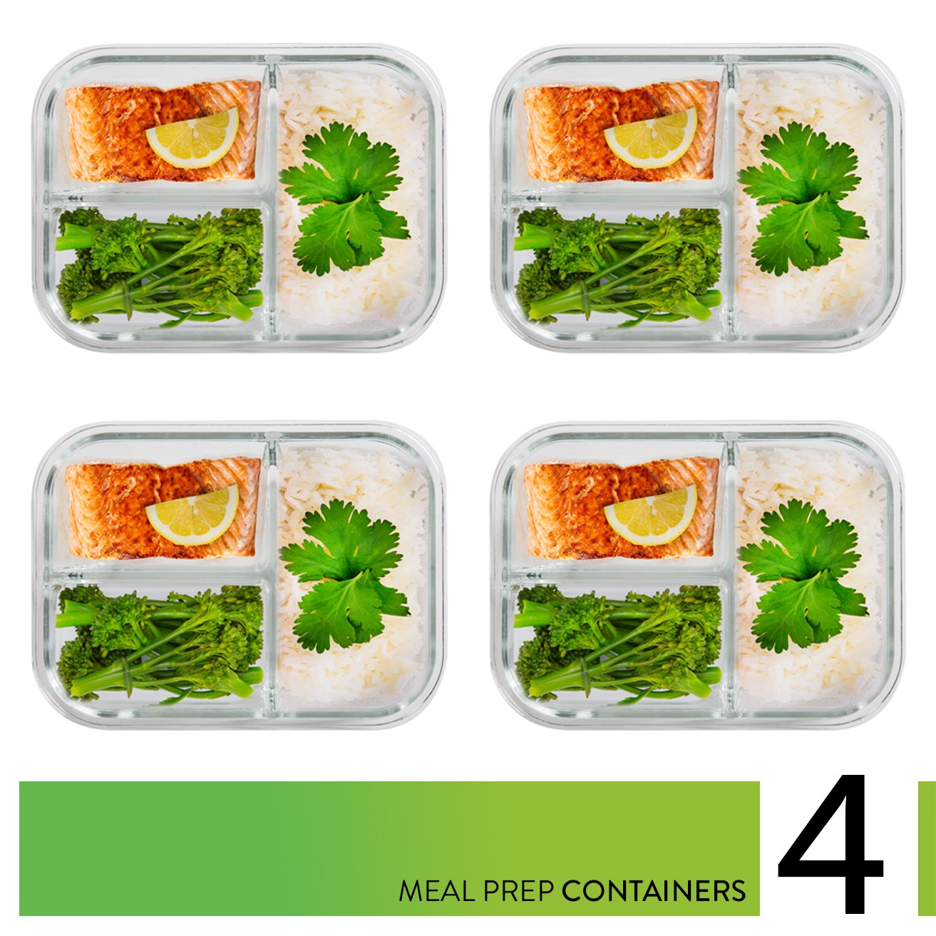 PrepNaturals top view with open lid showing three compartments to separate meal components
