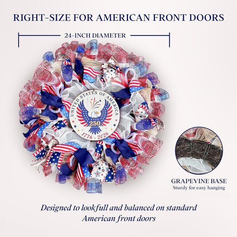 Presentastic wreath styled on mantel adding patriotic charm