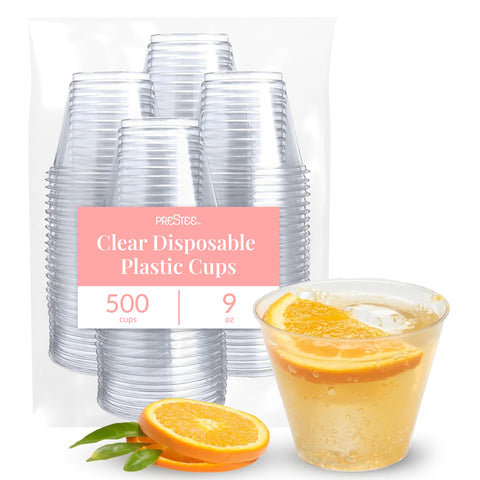 Prestee clear front packaging showing 500 cups and benefits