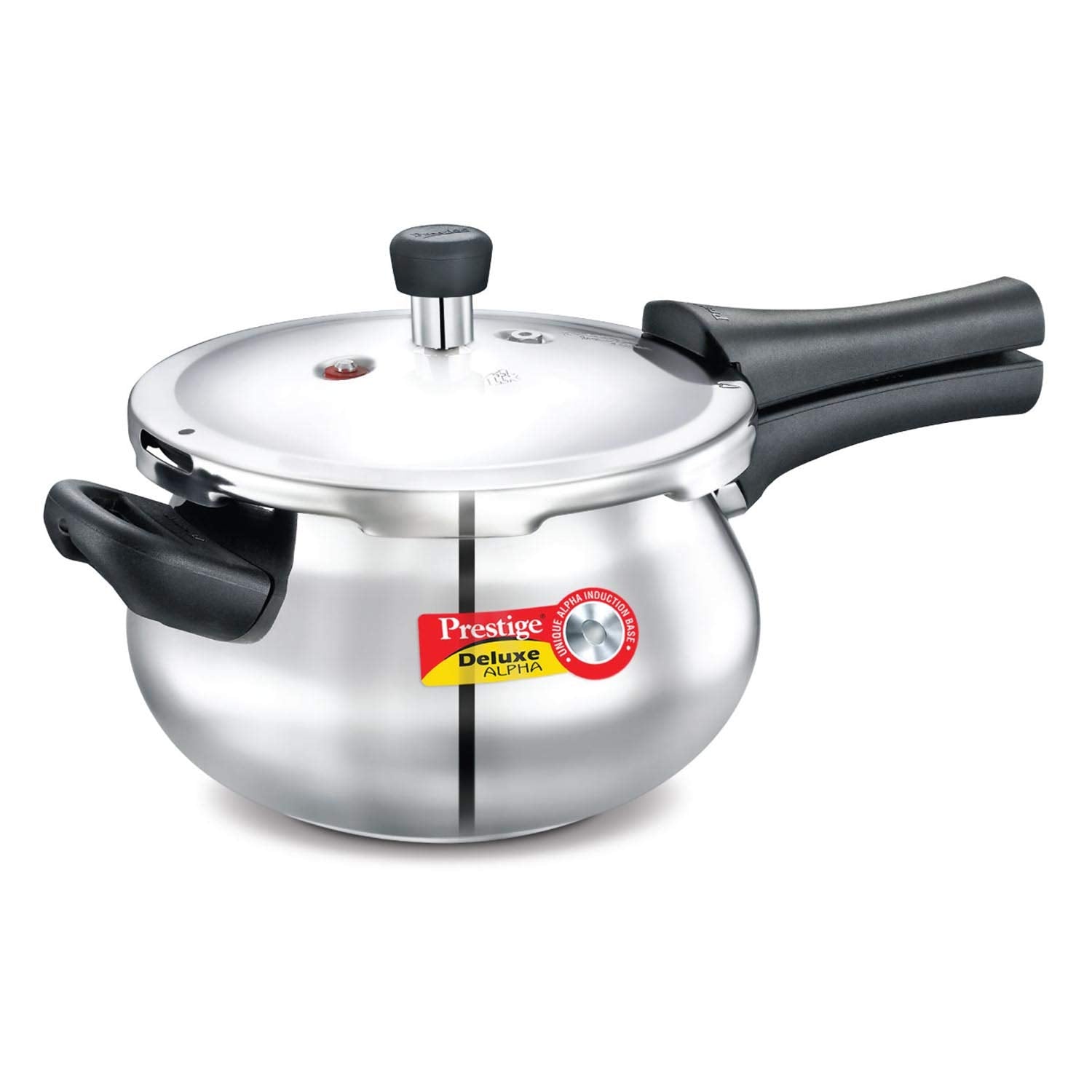 Prestige front view of baby handi showing compact polished stainless steel finish and elegant styling