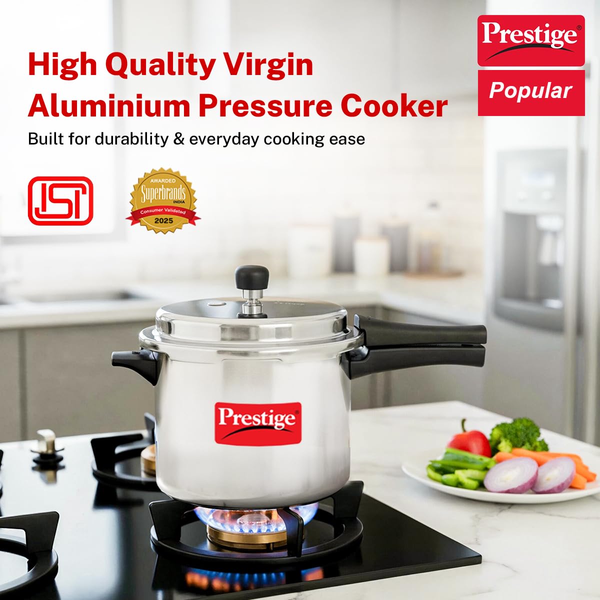 Prestige lid closeup showing locking mechanism for safer sealing
