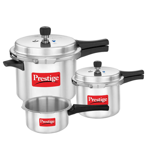 Prestige Popular Max front view showing full 2L 3L 5L set and benefits of size range