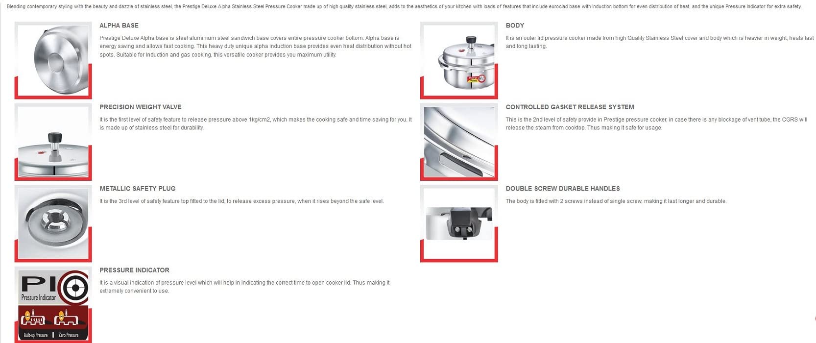 Prestige pressure indicator visible on lid for quick pressure monitoring benefit