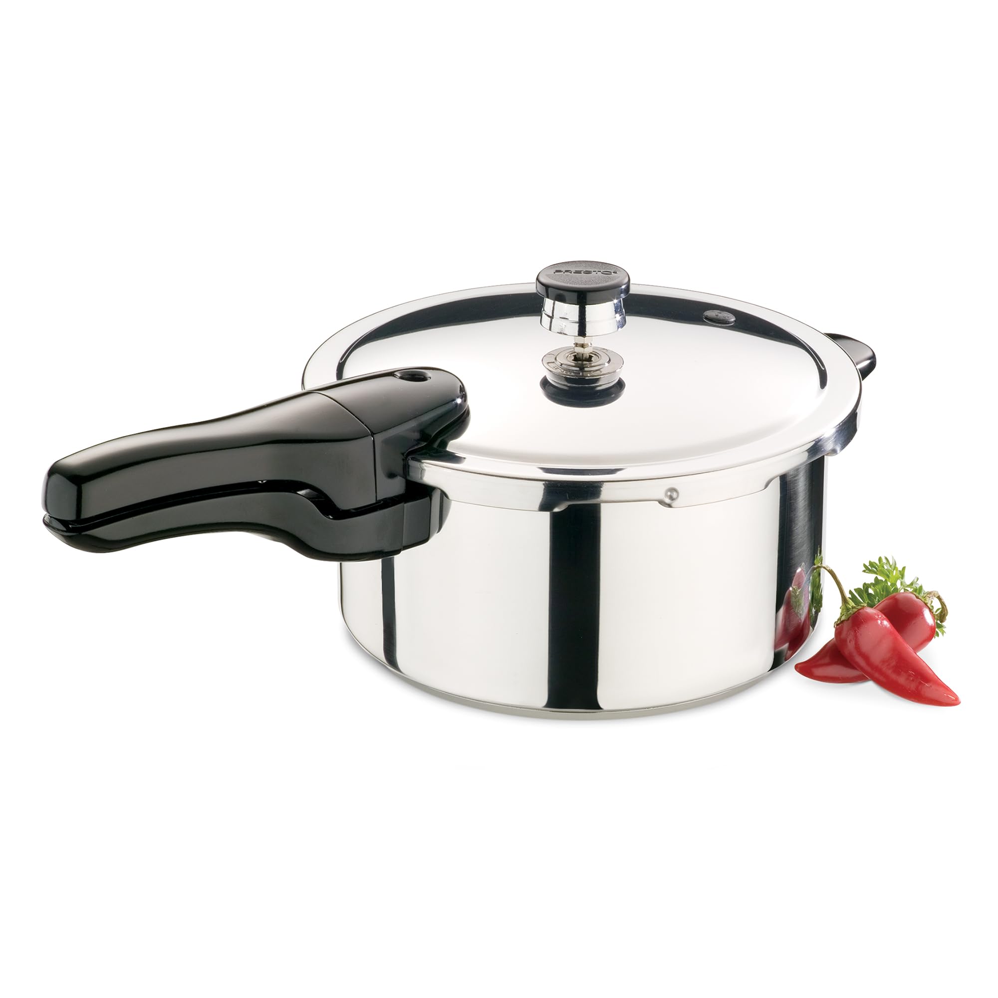 Presto pressure cooker on stovetop releasing steam safely, faster weeknight meals benefit