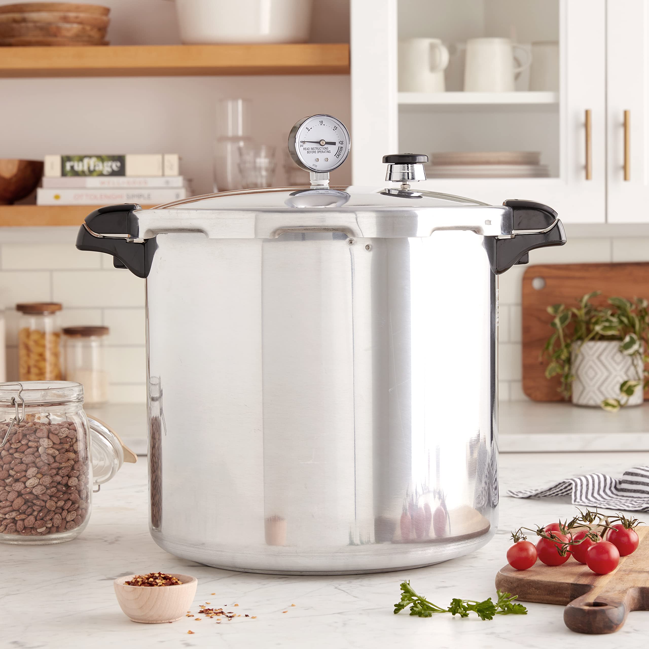 Presto interior with rack and jars illustrating organized large-batch capacity