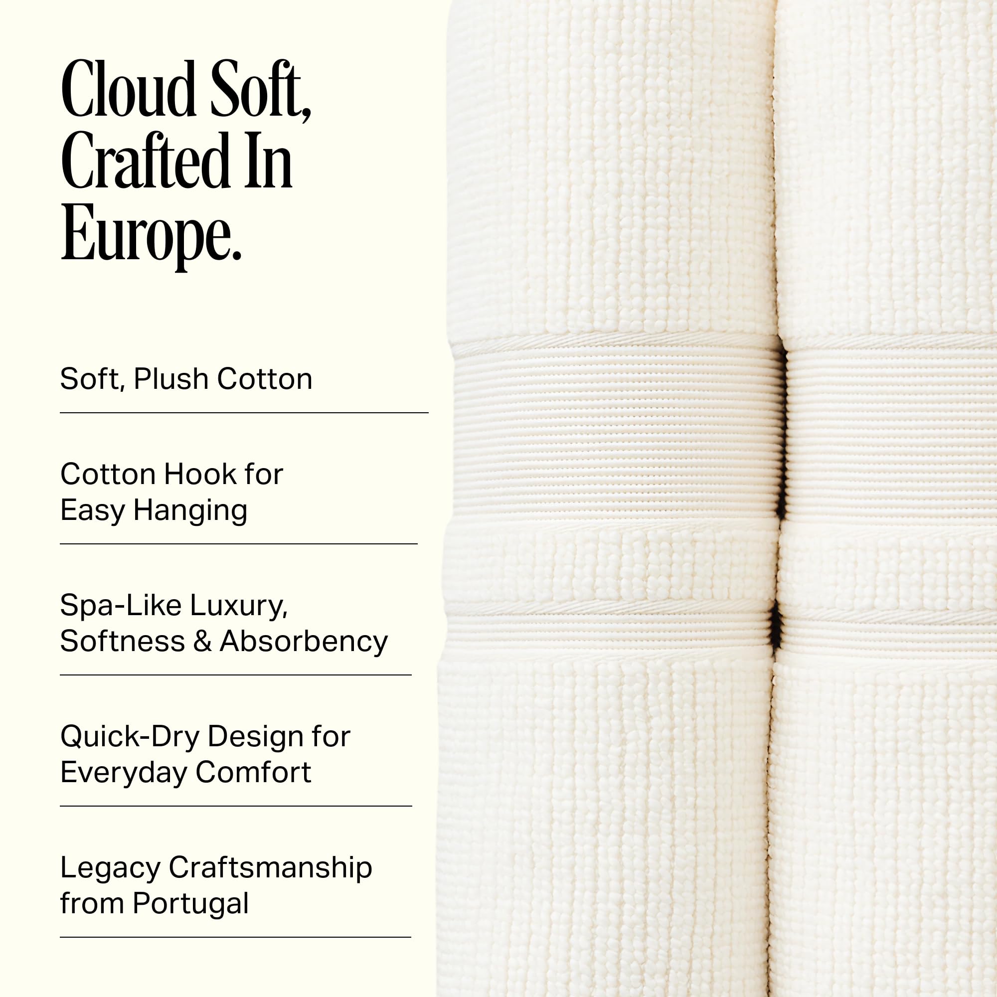 Preston Lane folded Douro towels stacked on shelf showing plush storage appeal