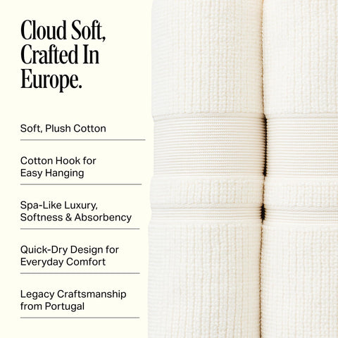 Preston Lane folded Douro towels stacked on shelf showing plush storage appeal