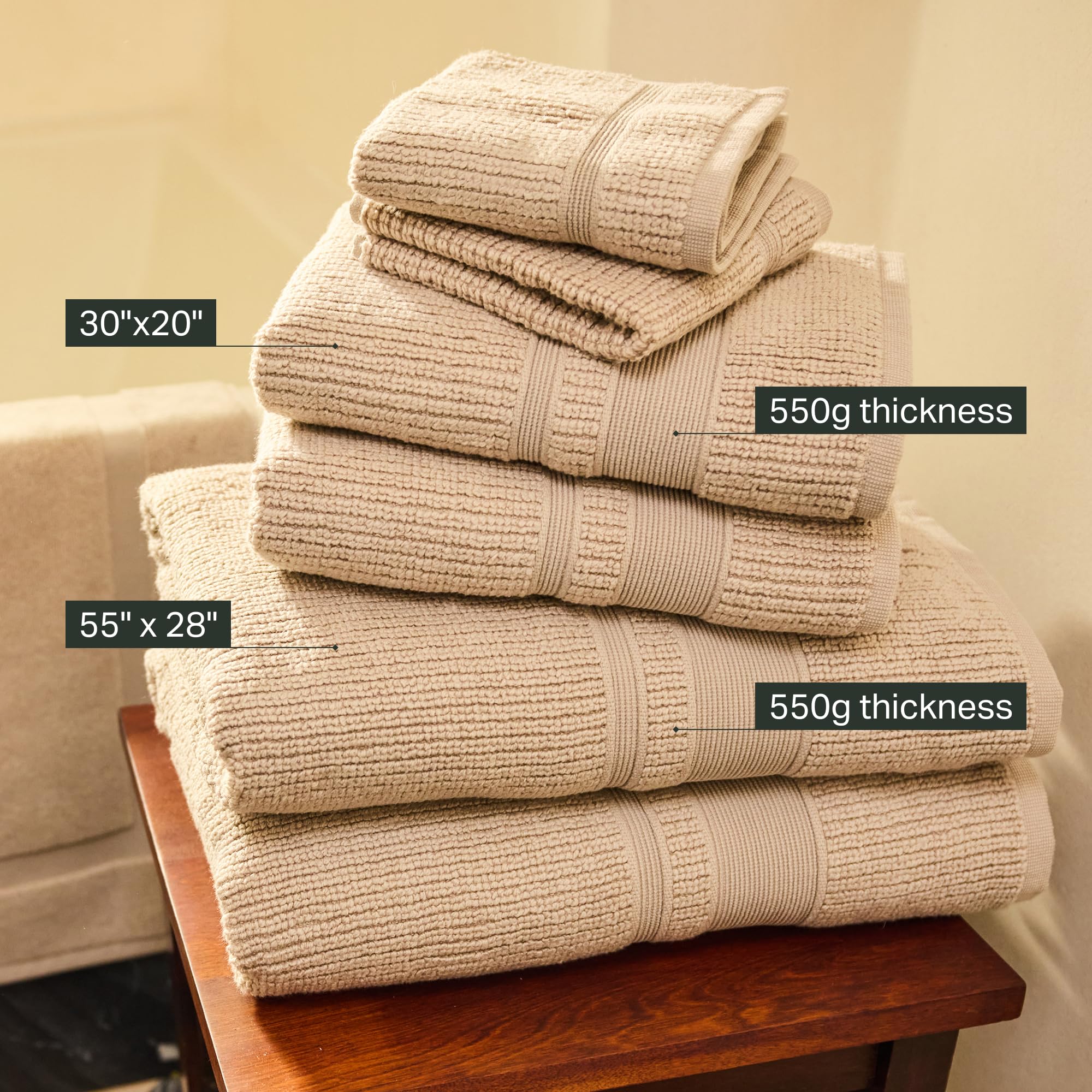 Preston Lane towel draped in styled bathroom demonstrating coordinated décor appeal