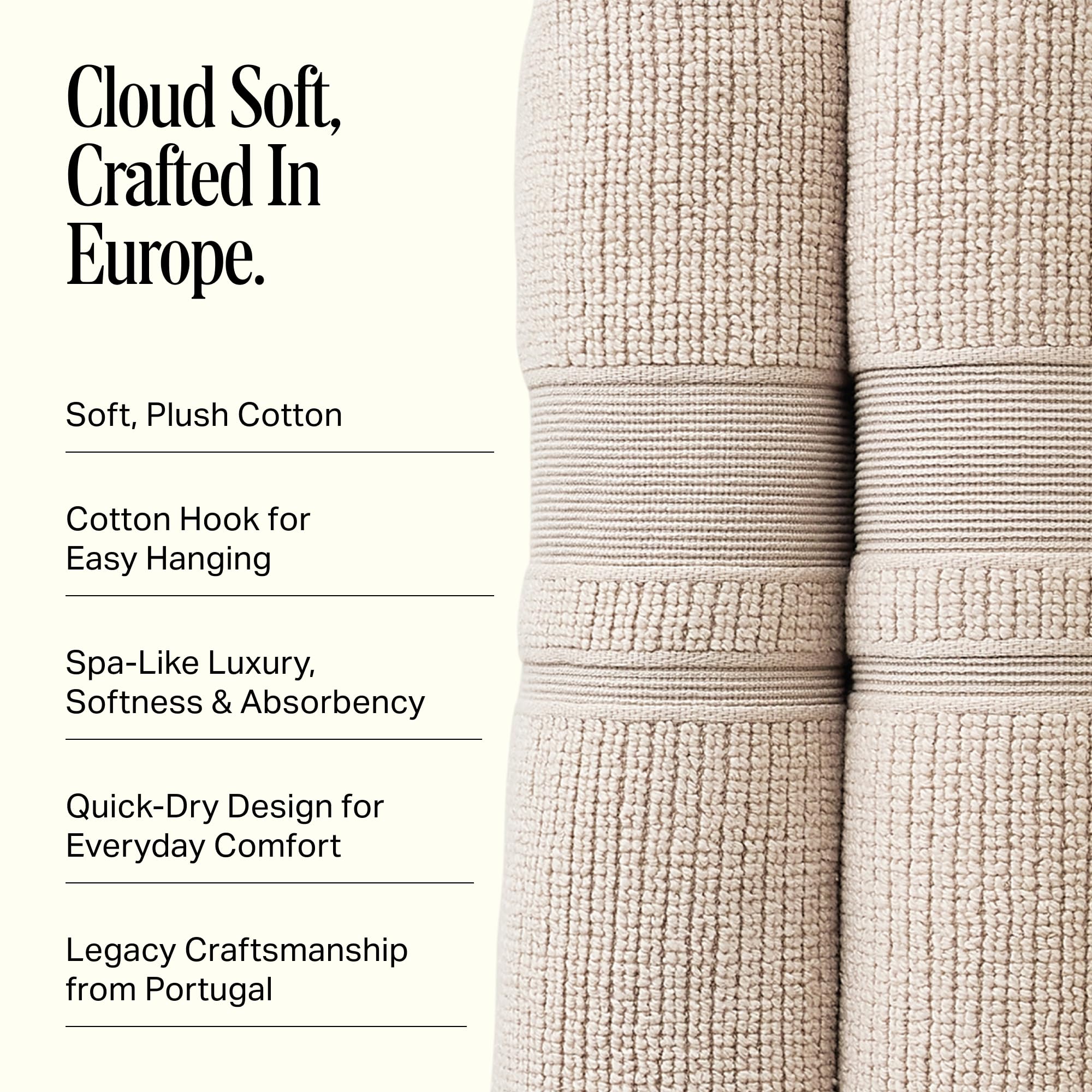 Preston Lane folded towel stack highlighting soft loft and quick-dry benefit