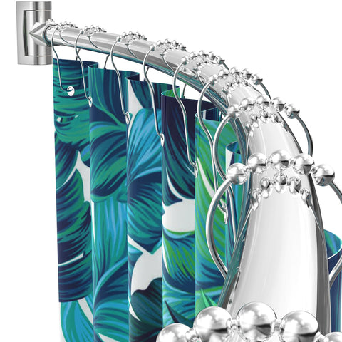 PrettyHome front view of chrome curved rod showing extra shower space