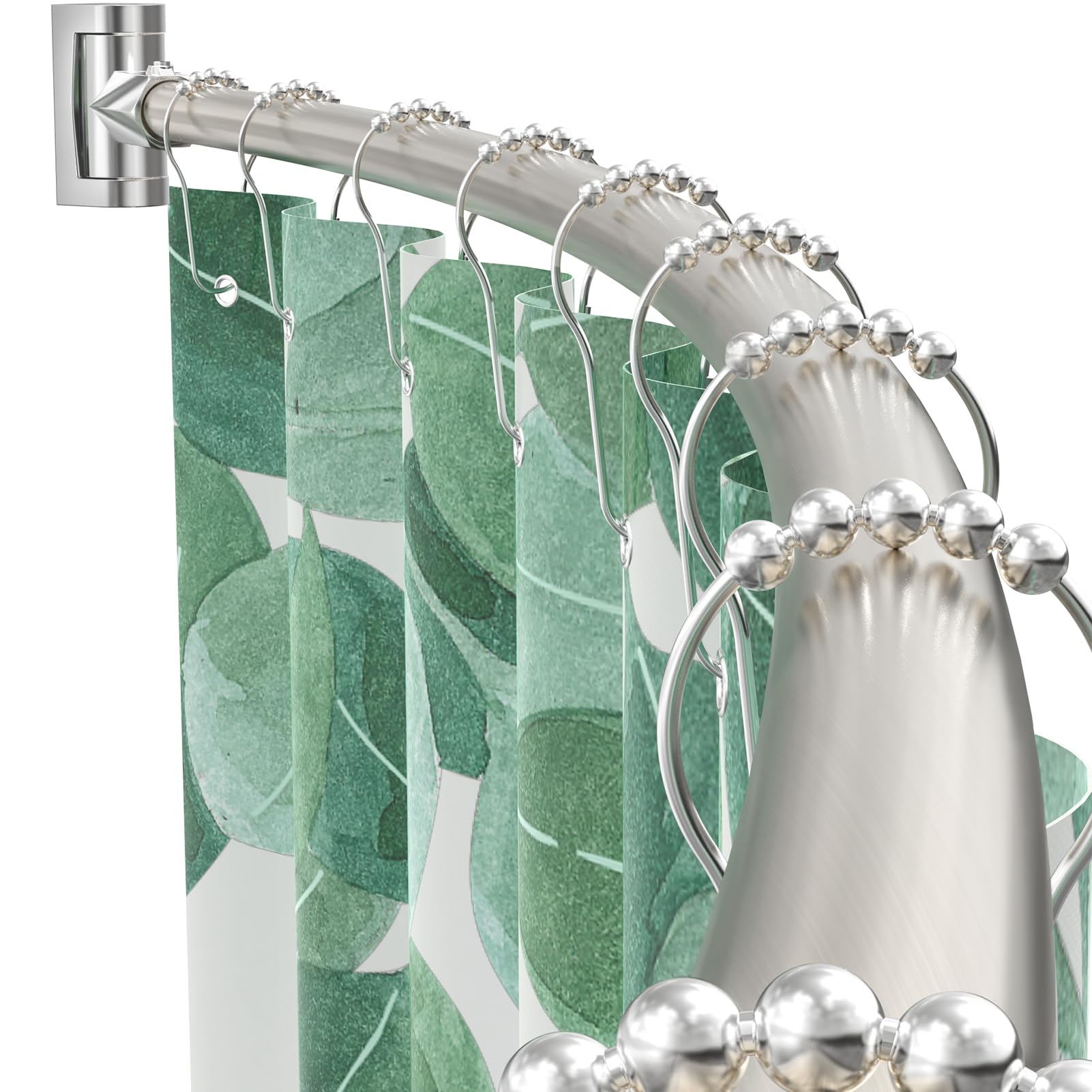 PrettyHome curved rod front view showing stable nickel finish and modern style benefit: clean look