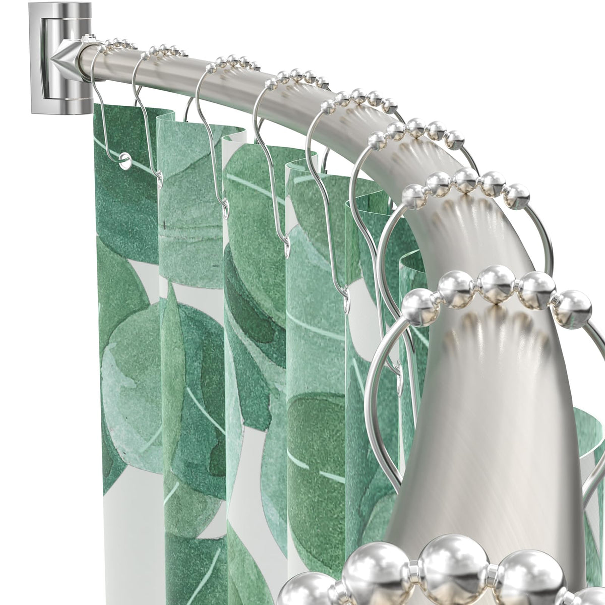 PrettyHome curved rod front view showing stable nickel finish and modern style benefit: clean look