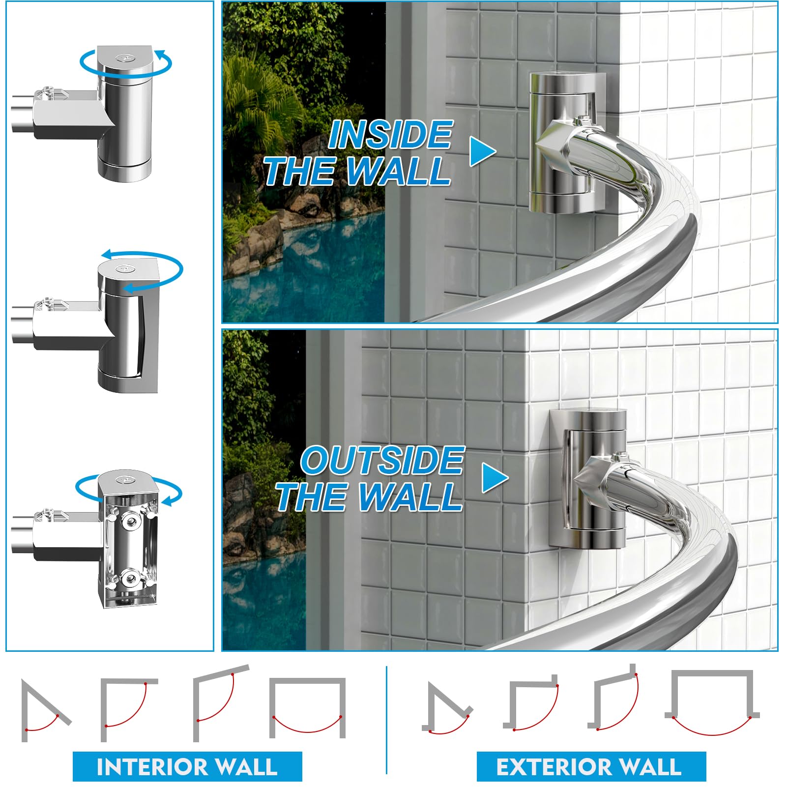 PrettyHome curved rod in use demonstrating increased elbow room