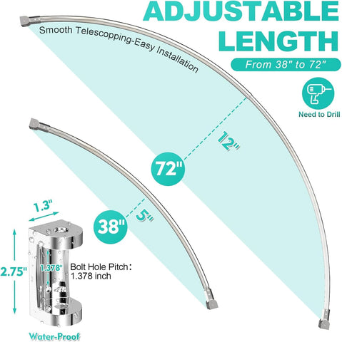 PrettyHome rod mounted with curtain demonstrating increased shower space benefit