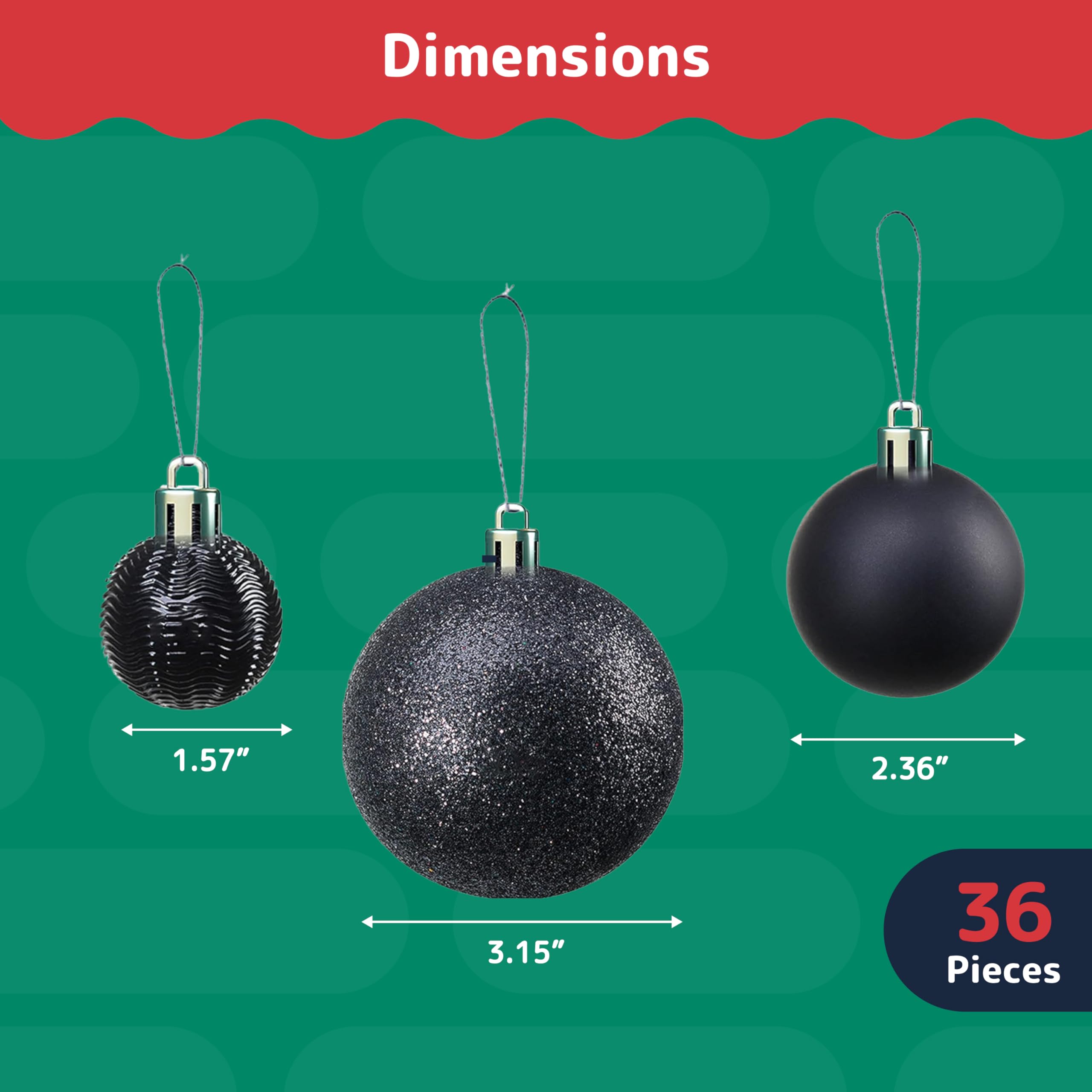 PREXTEX ornaments hung on a black Christmas tree showing elegant, cohesive styling