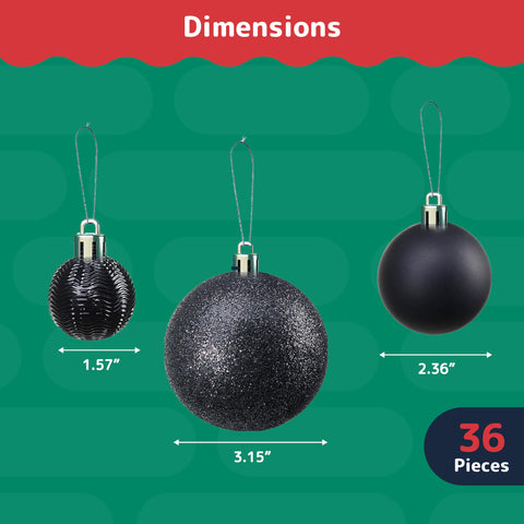 PREXTEX ornaments hung on a black Christmas tree showing elegant, cohesive styling