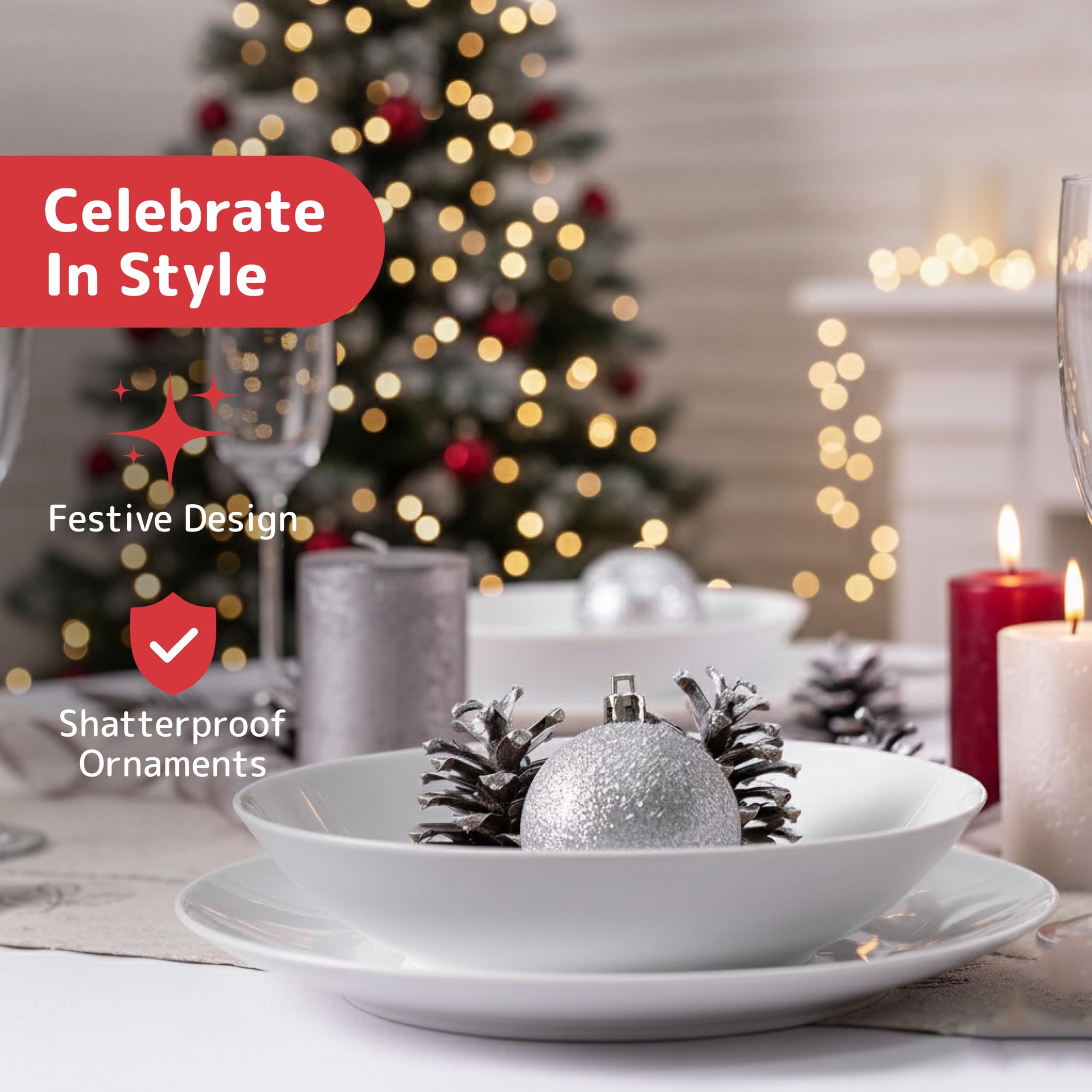 PREXTEX white ornaments styled on wreath and railing for outdoor charm