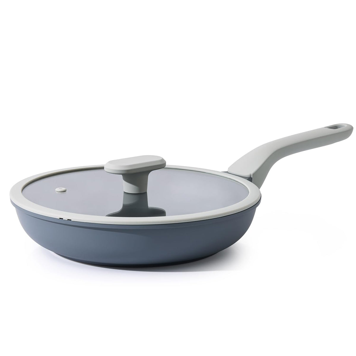 PRICUSIS front view with lid showing compact skillet and secure cover for easy cooking