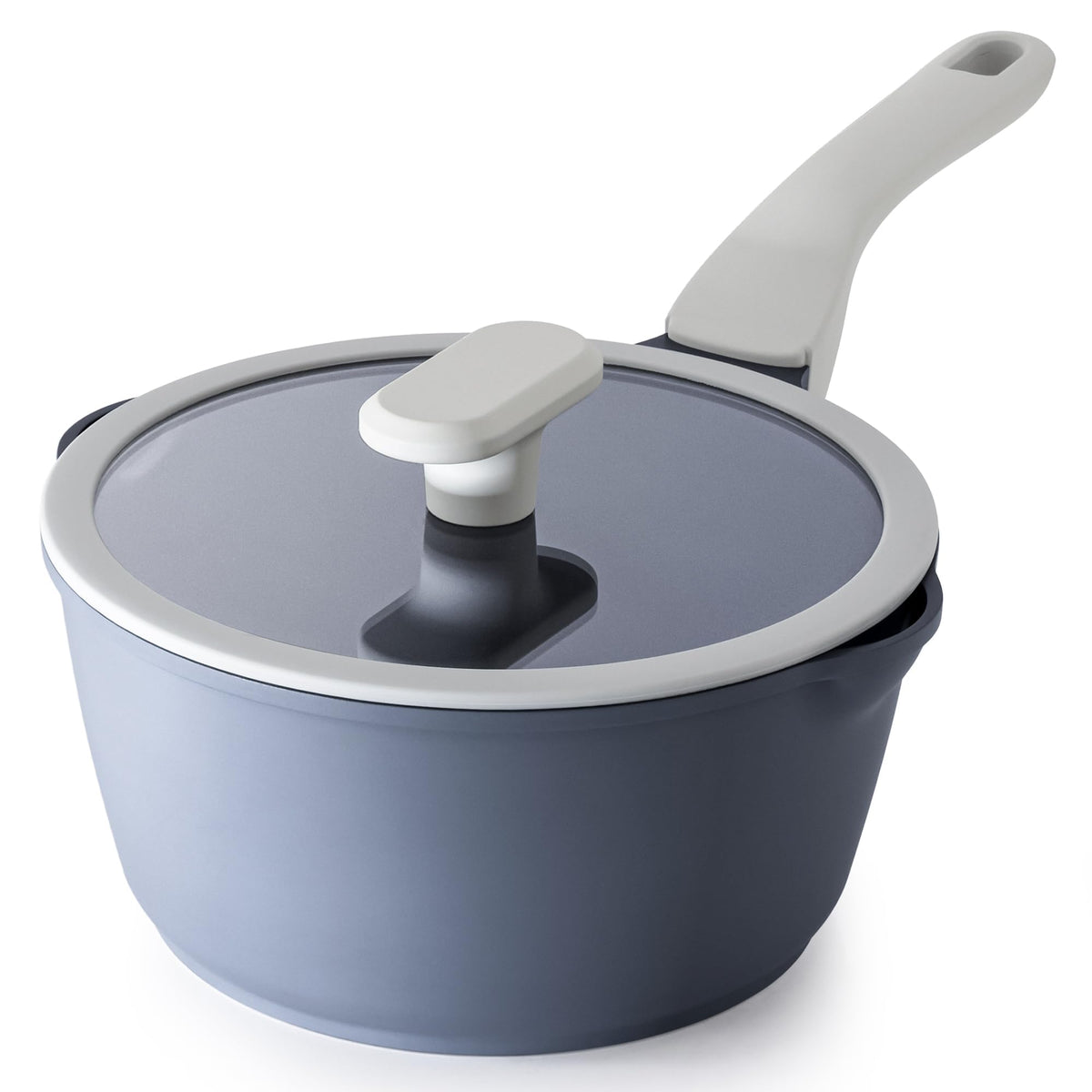 PRICUSIS front view with lid showing compact, durable saucepan benefits