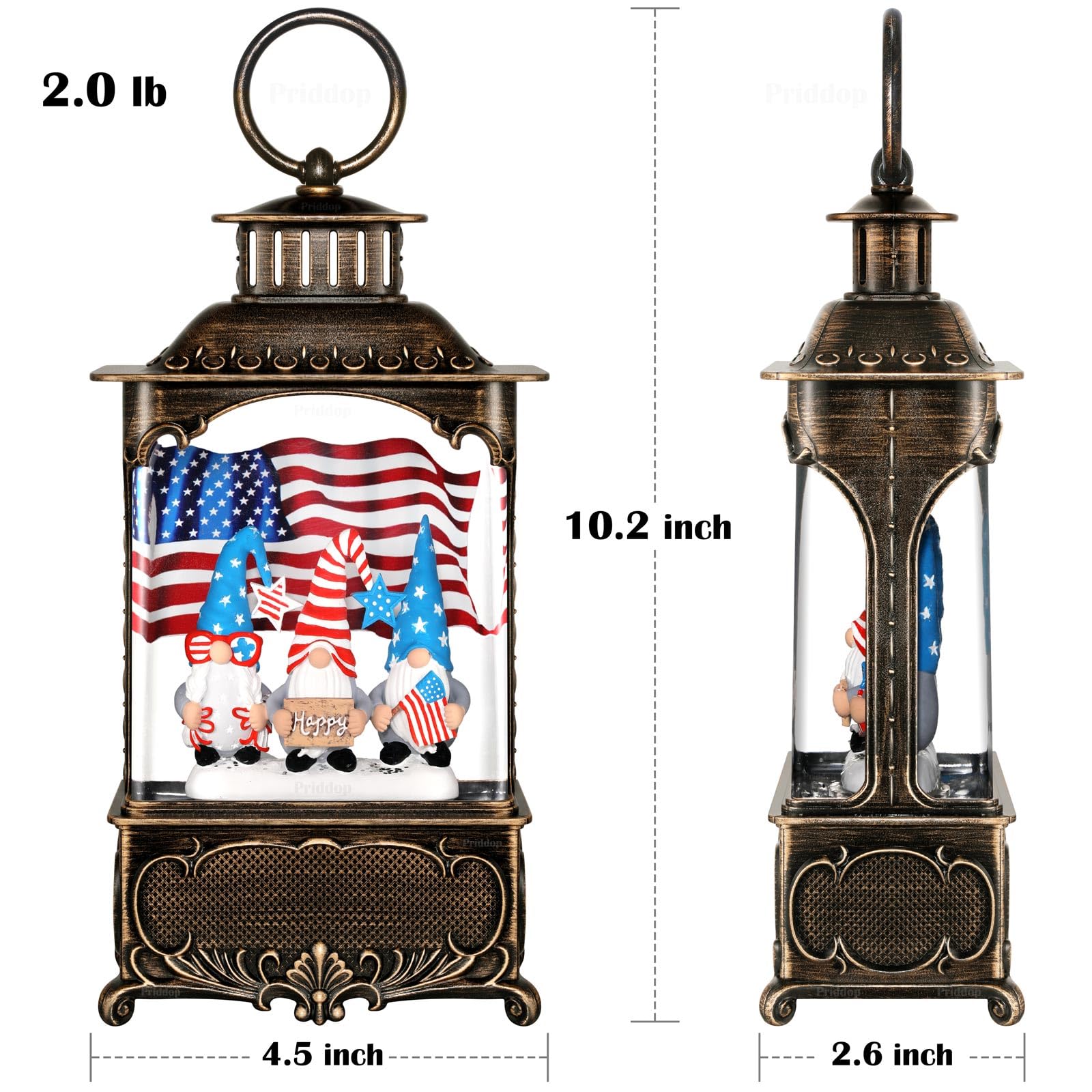 Priddop lantern styled on mantel adding patriotic ambiance to a room