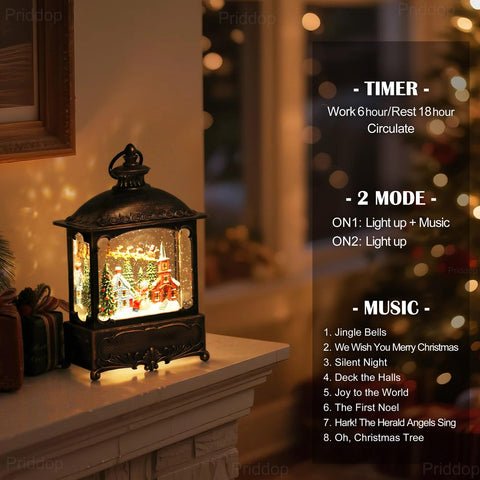 Priddop lantern on mantel lit, creates cozy holiday atmosphere