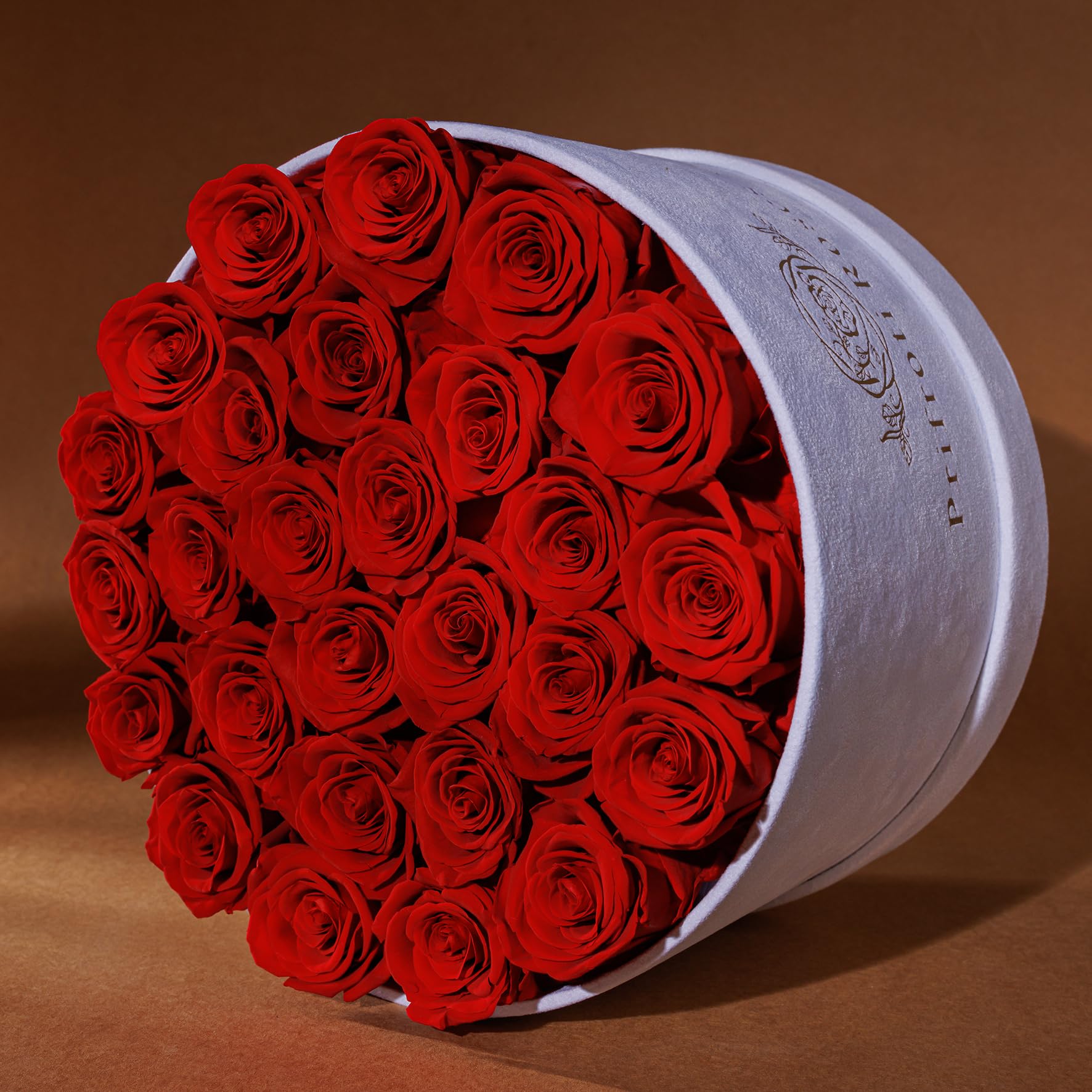 Prifroti close-up on rose petal texture highlighting lifelike preserved detail and color