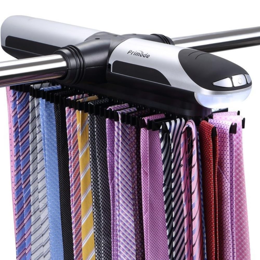 Primode front view showing motorized tie rack and compact design for neat storage