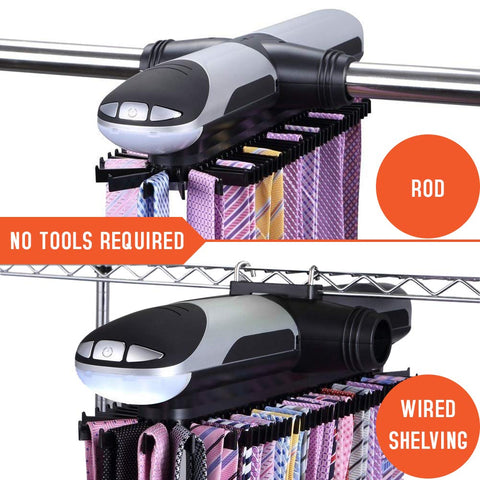 Primode mounted on a closet rod demonstrating secure attachment and easy rotation