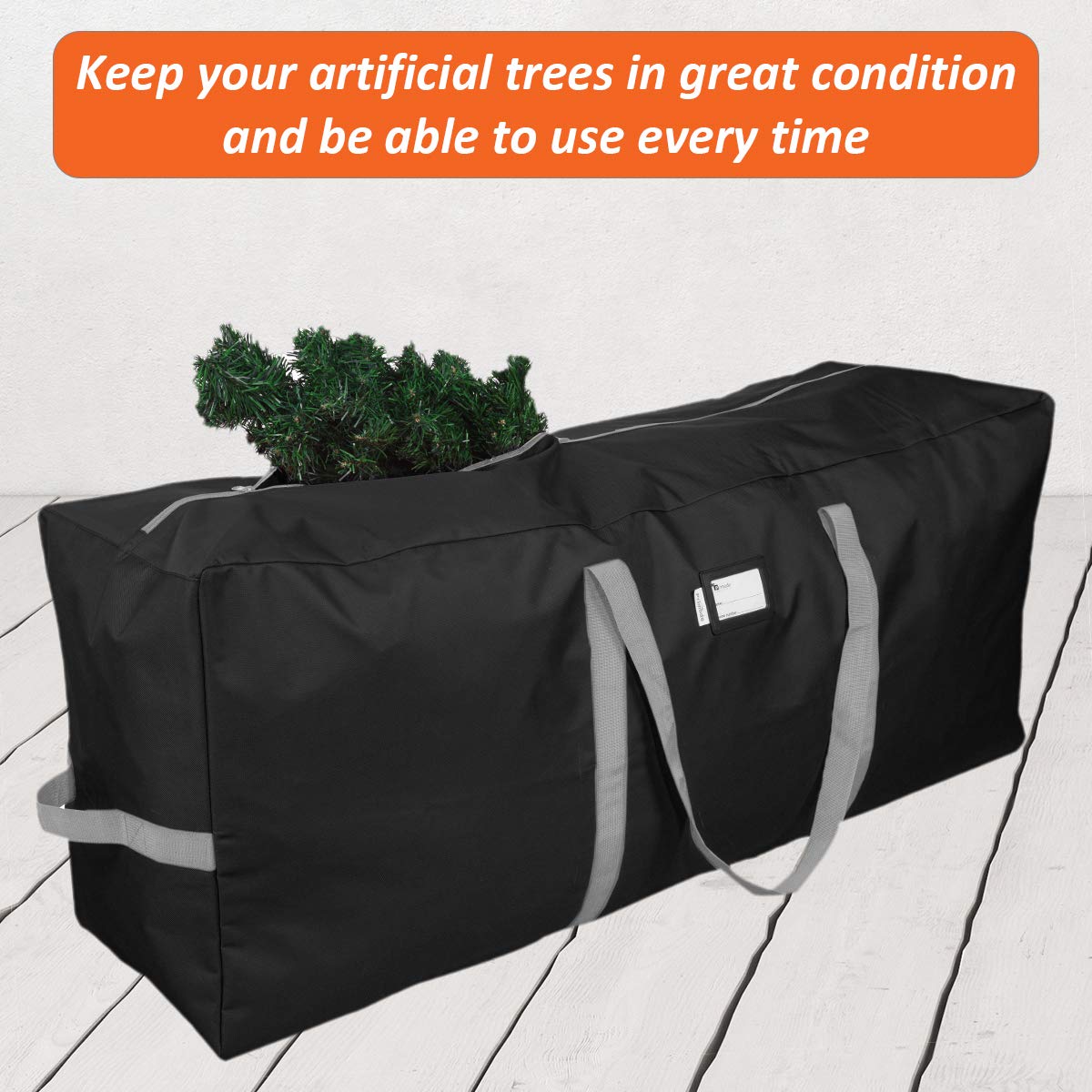 Primode bag being packed with disassembled tree parts, speeds seasonal storage