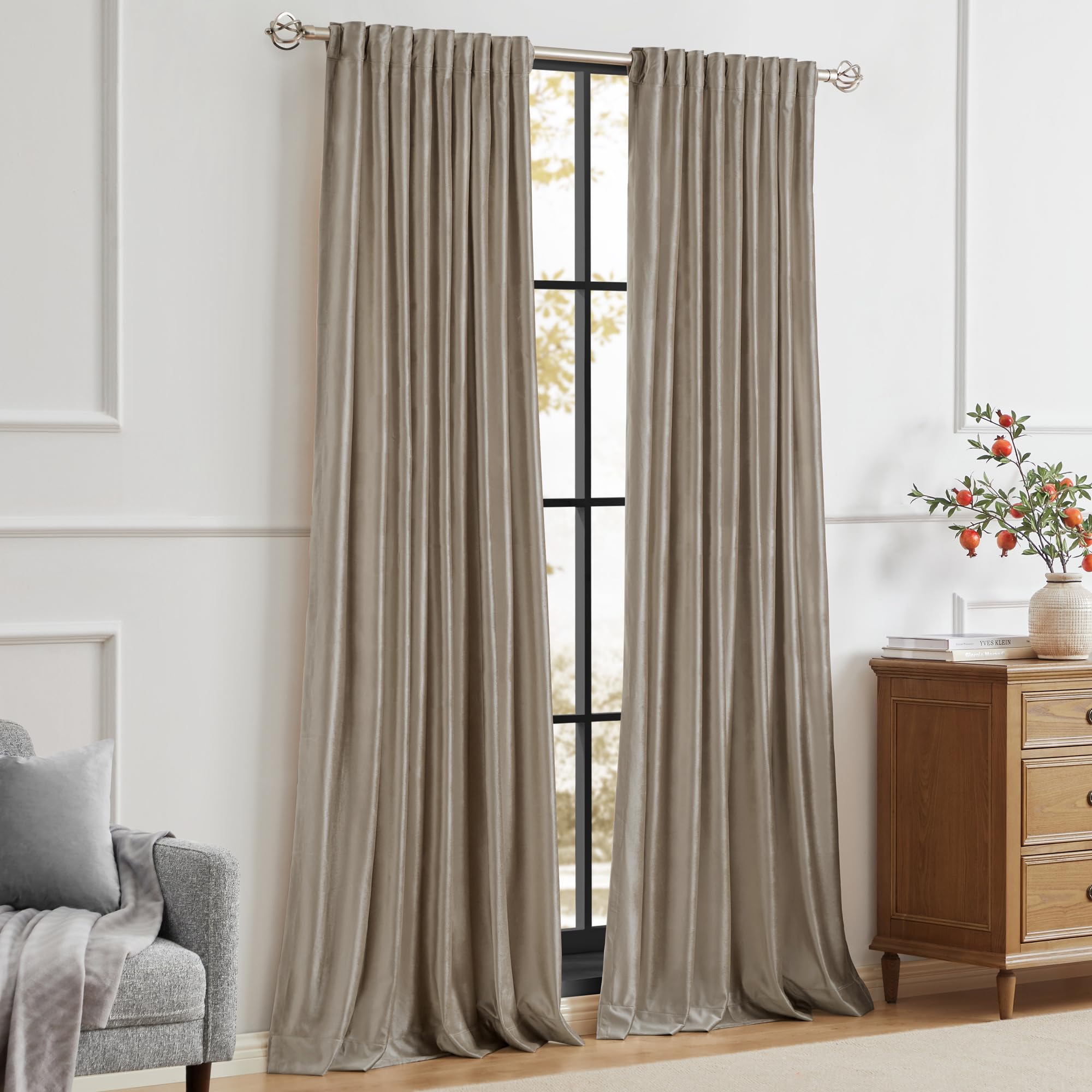 PRIMROSE fabric texture with hand touching to show luxurious feel