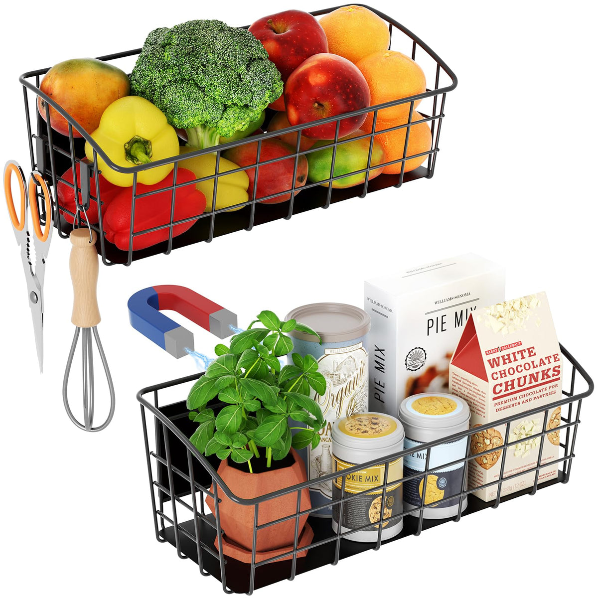 PrimZooty front view of two black magnetic shelves showing storage benefit