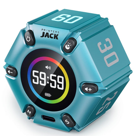 Printers Jack front display showing preset timers for quick access and clarity
