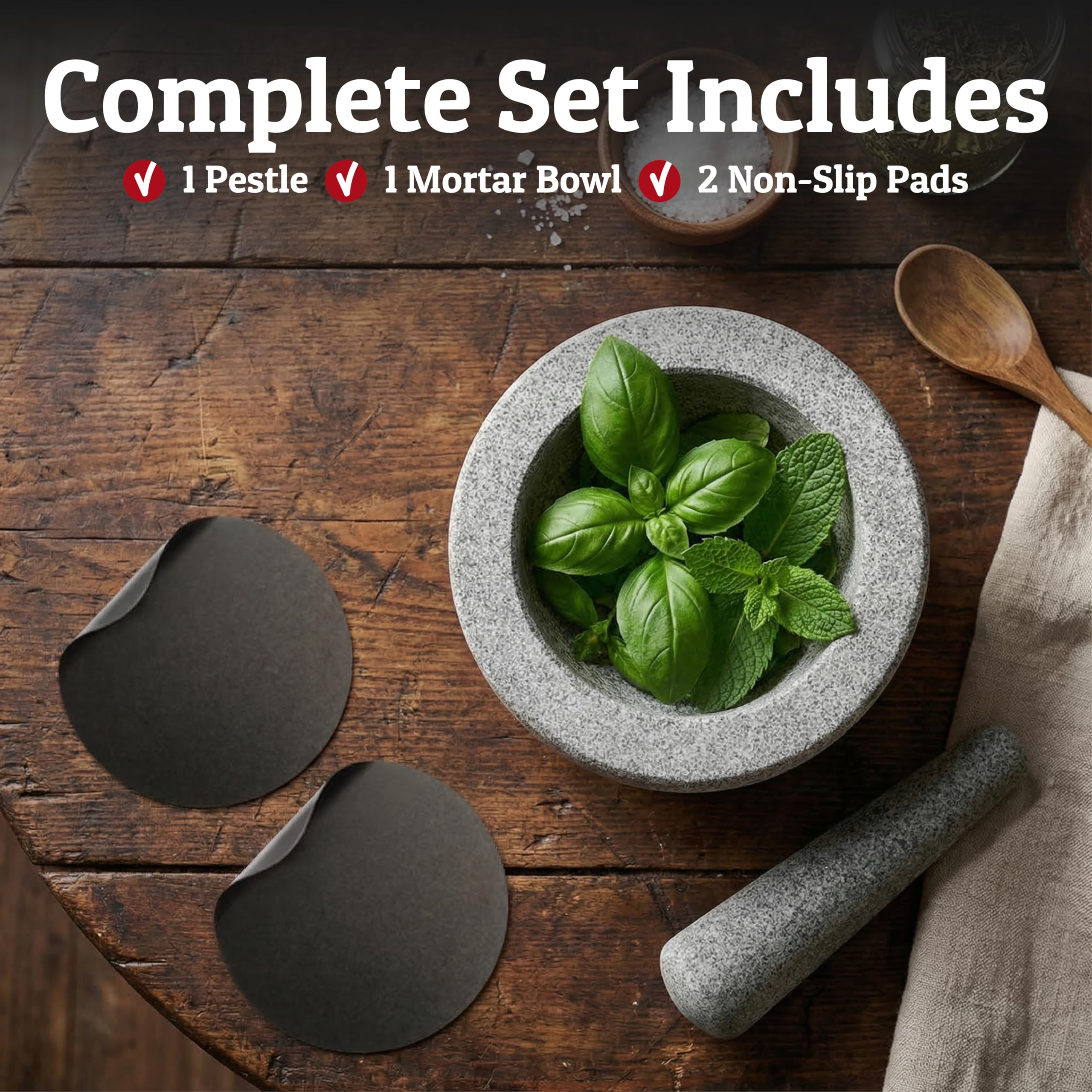 Priority Chef mortar in use making guacamole demonstrating fresh, restaurant-quality texture