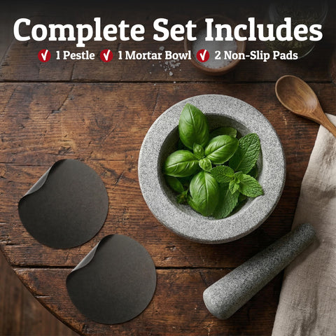 Priority Chef mortar in use making guacamole demonstrating fresh, restaurant-quality texture