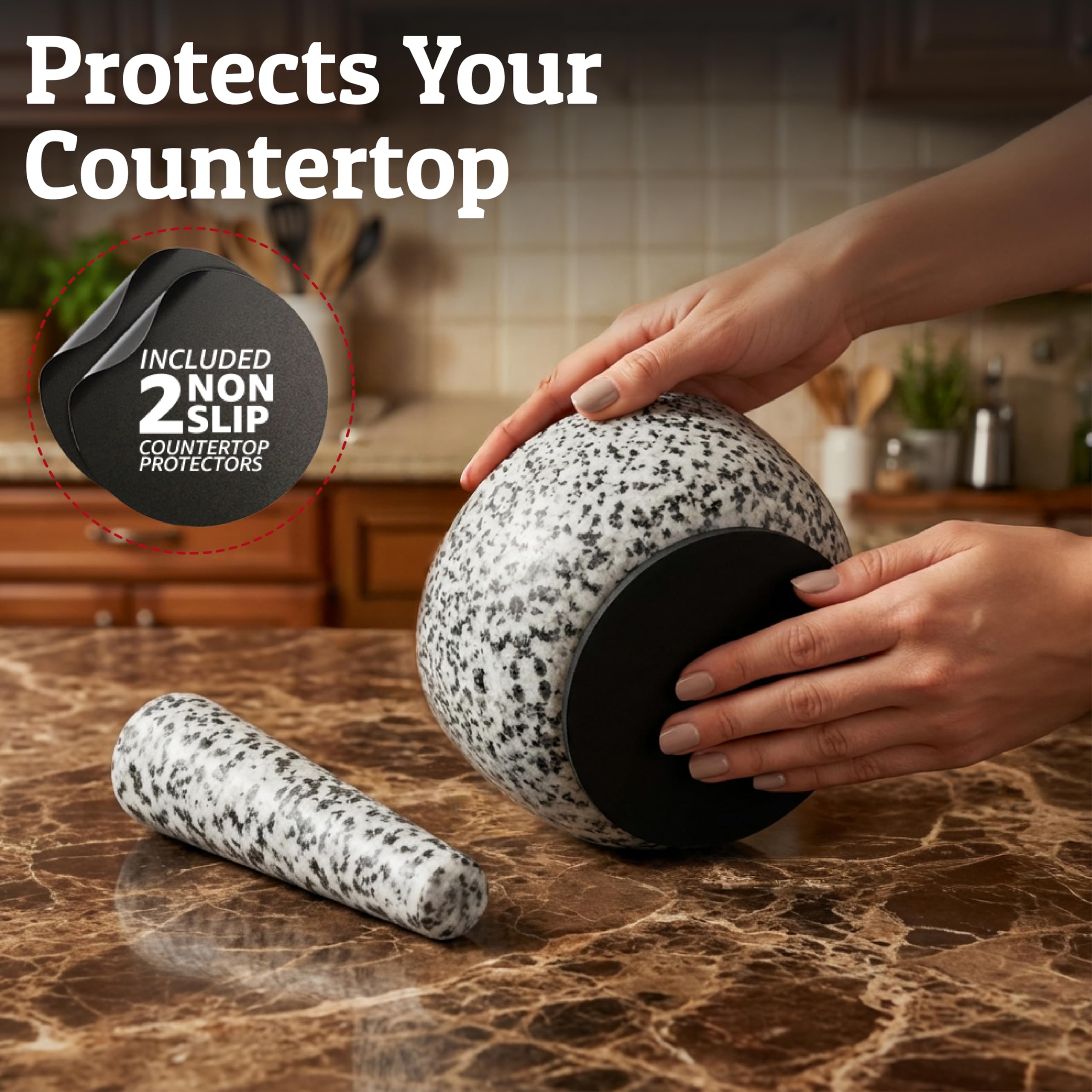 Priority Chef non-slip pads protecting countertop from stone scratches