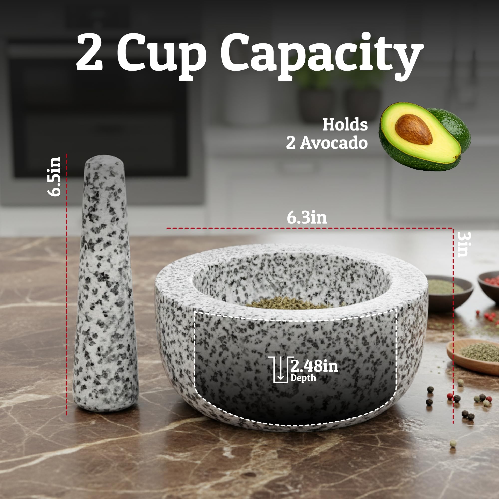 Priority Chef pestle detail highlighting comfortable grip and heavy feel