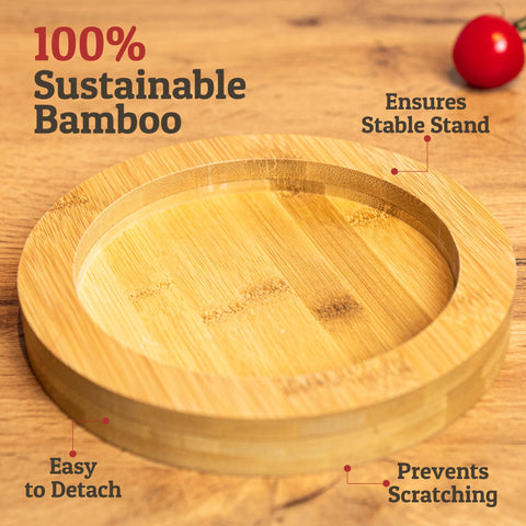 Priority Chef detached bamboo base beside mortar illustrating easy cleaning and care