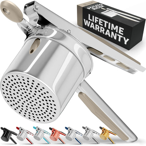PriorityChef front view khaki handle showing sturdy stainless steel and ergonomic grip benefit