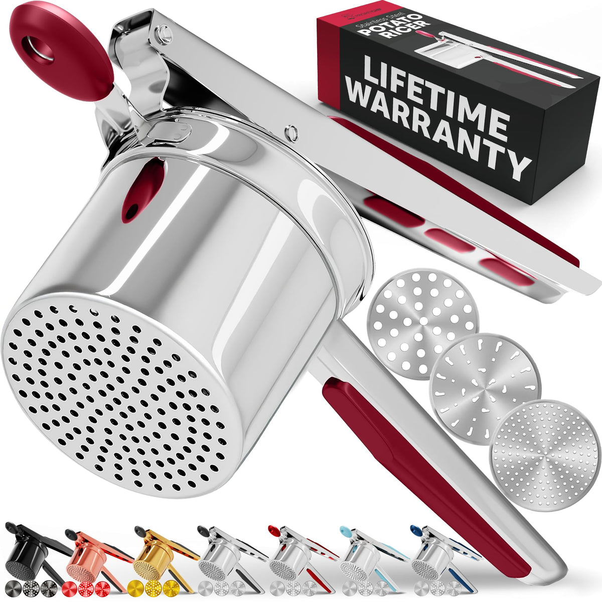 PriorityChef front view of red ricer showing full design and reliable performance