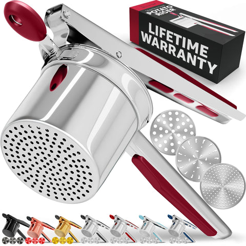 PriorityChef front view of red ricer showing full design and reliable performance