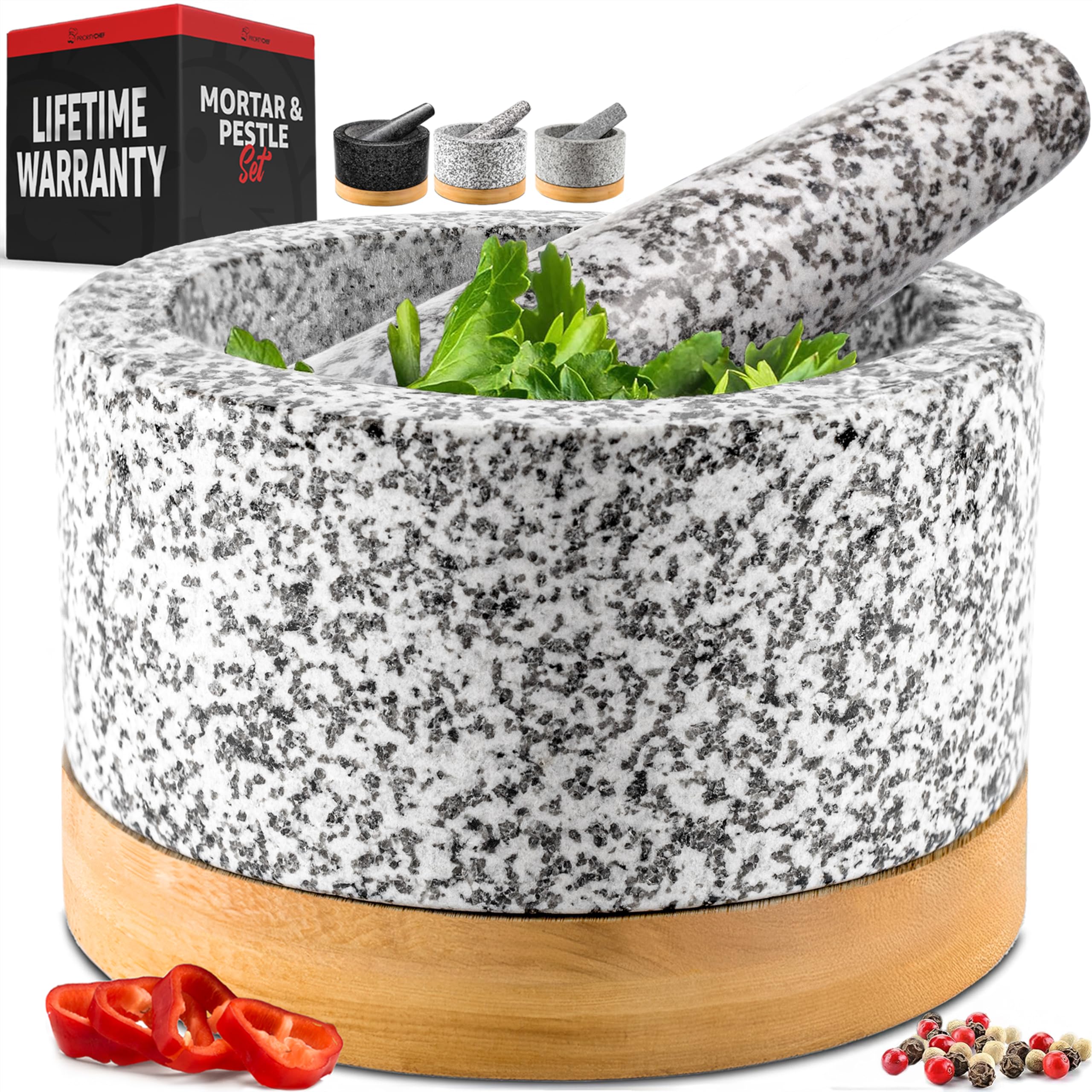 Priority Chef front view of white granite mortar for durable grinding