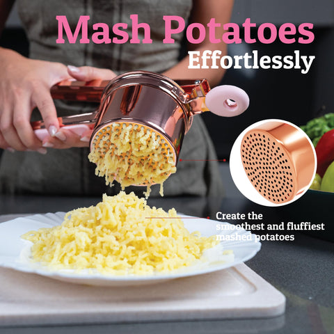 PriorityChef close-up of 3mm ricer holes producing uniform, lump-free potato strands