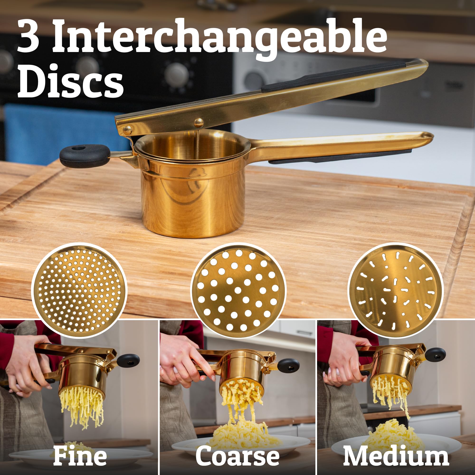 PriorityChef three-disc set laid out to show fine, medium, coarse texture options