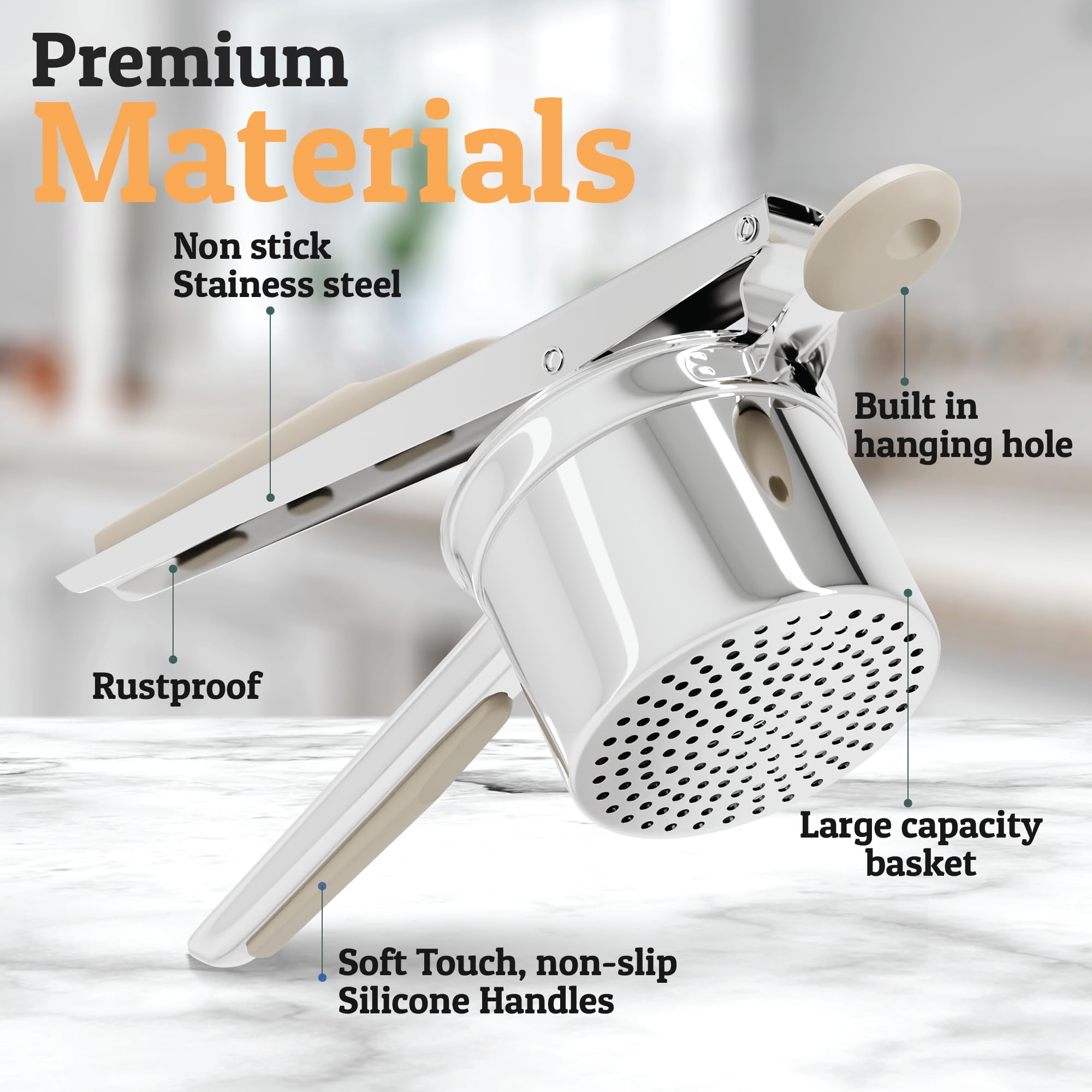 PriorityChef ricer pressing potatoes into bowl delivering lump-free texture benefit