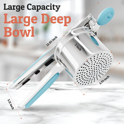 PriorityChef ricer beside a kitchen knife to show compact size and scale