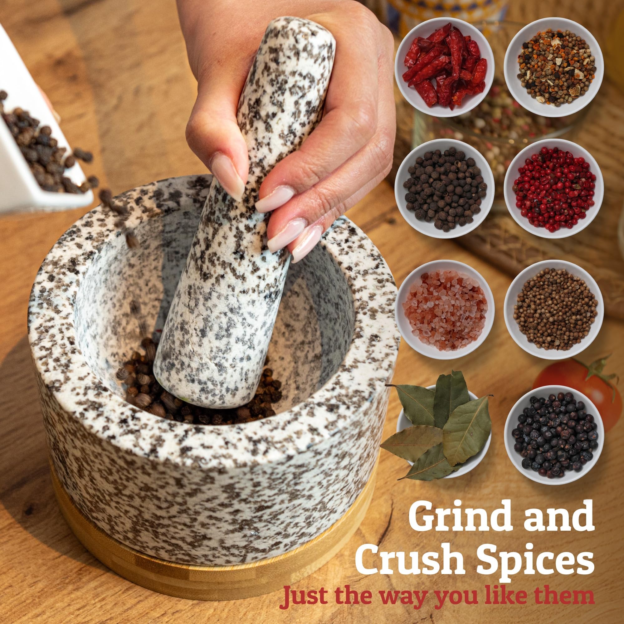 Priority Chef top-down view with herbs and spices ready for grinding