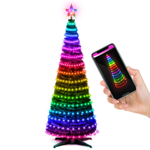 Probro front view fully lit tree showing festive LEDs and easy setup benefit